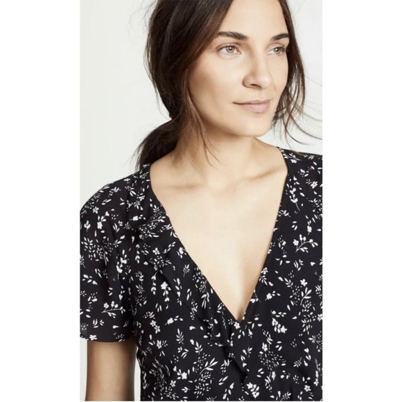 JOIE Orita Caviar Black Ruffled Floral Midi Dress Tiered Surplice V-Neck Size 6 - Picture 9 of 16